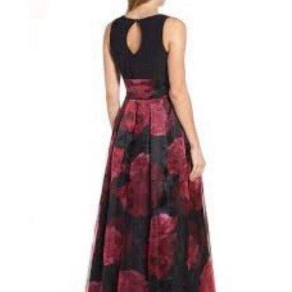 Eliza J Women's Jersey Black And Red Floral Ball Gown - 4 - Picture 13 of 13